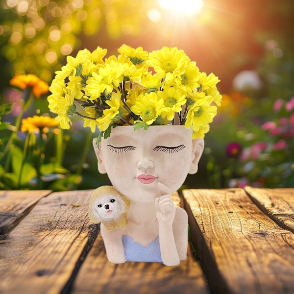 Ny uppgraderad kreativ suckulentblomkruka - söt balkongdekoration, färgglada flickor och hundar - 12,5*11*14 cm