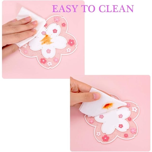 Sakura Kaffekop Måtte Kawaii Brikker 2 STK Søde Kirsebærblomster PVC Hjem Tekande Pink Blomstermønster Skridsikker Grydemåtte Skål Brik Tabletmåtte