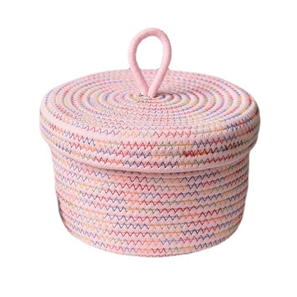 Kurver med Lokk Vevd Bomullsrepskurver Oppbevaringsdekorasjon for Hyller Rosa 22x14cm