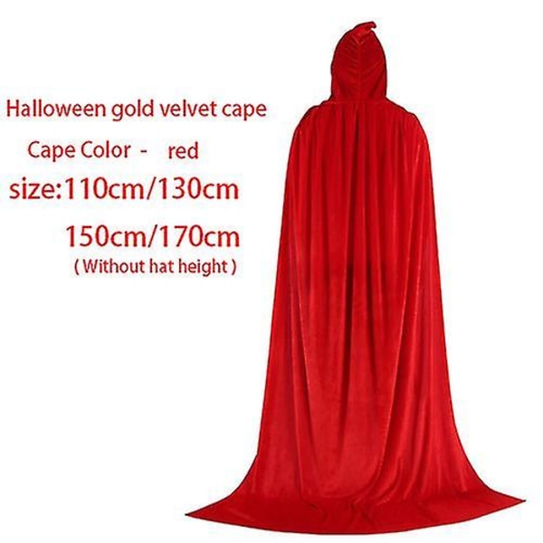 Unisex huvakappa, hel lång sammetskappa för halloweenkostymer_hh 130cm red