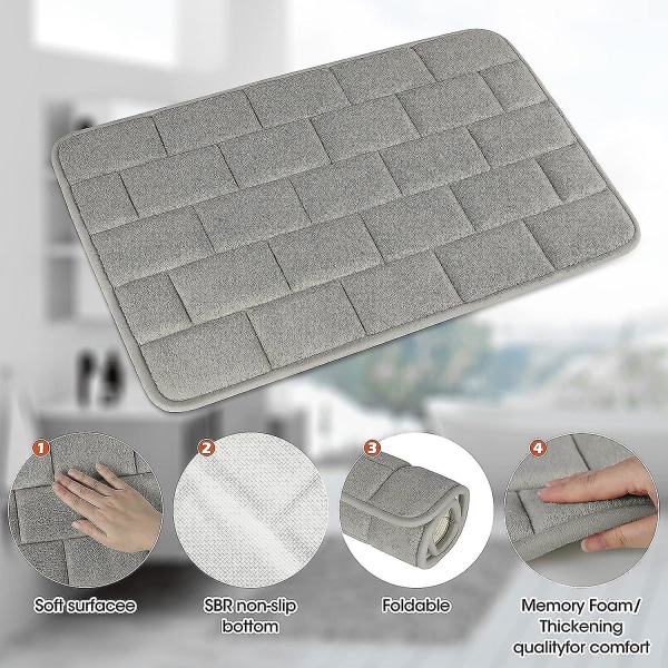 Badrumsmatta Superabsorberande Vatten halkfri Minnesskum Badmattor För Badrum Maskintvättbar Snabbtorkande 40 X 60 Cm Ljusgrå