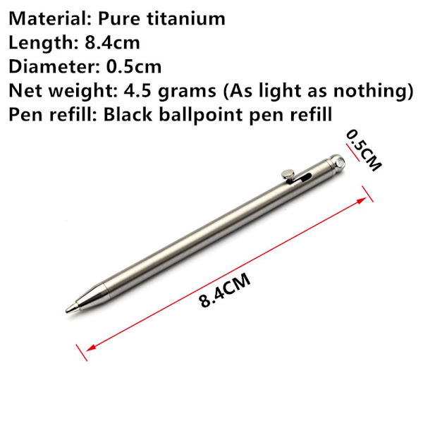 Mini Titanium Pen, Bærbar EDC Gadget Utendørs Utstyr Personlighet Kreativ Signatur Pen Mini EDC Pen Utendørs verktøy