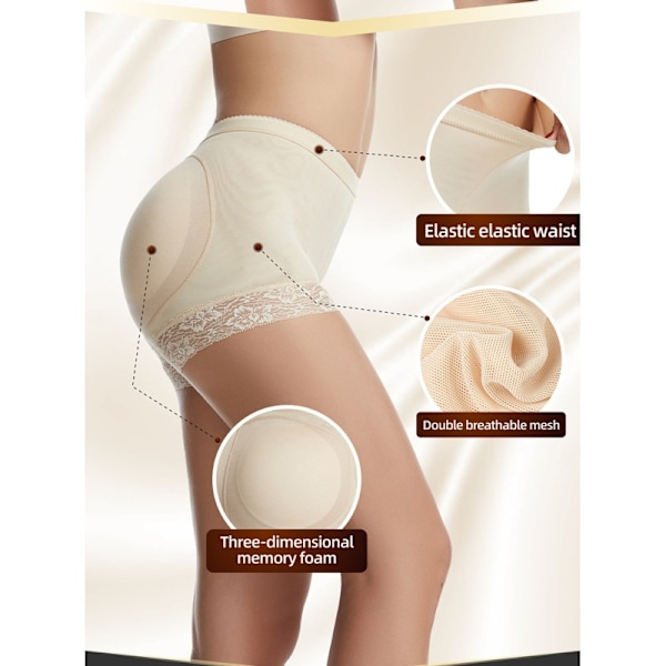 3 stk Apricot-farget S rumpeforstørrende shapewear løftetruser for polstret forsterker kvinner rumpe (60-70 cm)