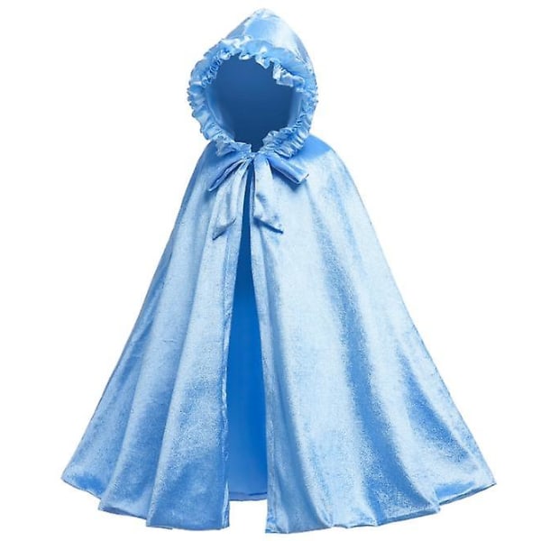 Princess Soft Velvet Hooded Long Cape Cloak Kostym L blue