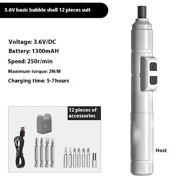 Hvit 12-delt sett elektrisk skrutrekker, liten elektrisk skrutrekker, elektronisk reparasjonsverktøysett for datamaskin