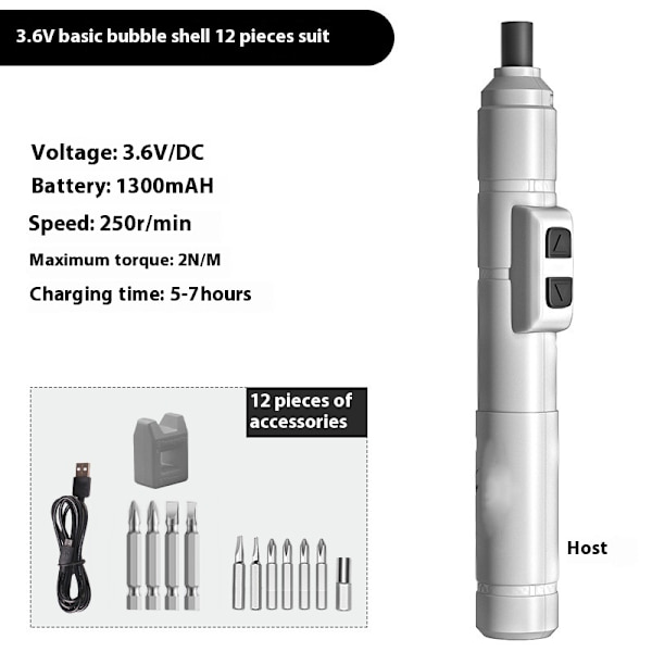 Vit 12-delad skruvmejselsats, uppladdningsbar för exakt fastsättning kontroll aktivering variabel hastighet（17,5 * 2,3 cm）
