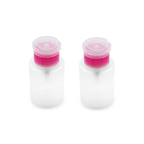 Förpackning med 2 tryck ned tom pumpdispenser för nagellackborttagning, 150 ml (5 oz), rosa cap