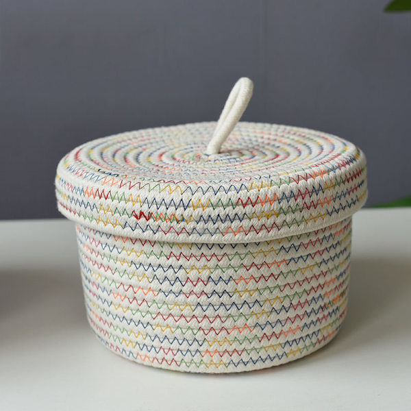 Kurver med Lokk Vevd Bomullsrepskurver Oppbevaringsdekorasjon for Hyller Rosa 22x14cm
