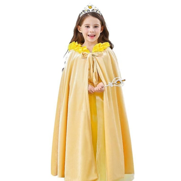 Princess Soft Velvet Hooded Long Cape Cloak Kostym M yellow