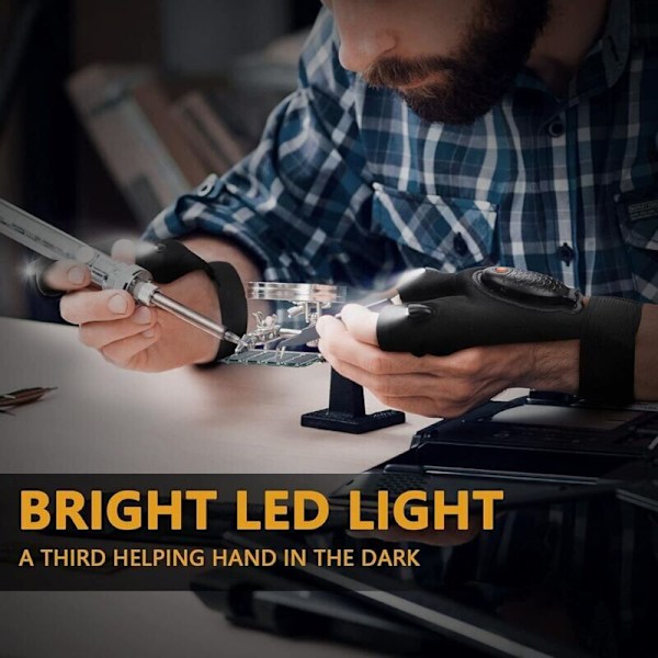 Gave til menn LED-hansker - Original gave til menn LED-hansker med vanntette lys, gaveidé Ladbare hanske lys Praktiske gadgets for fiske/C