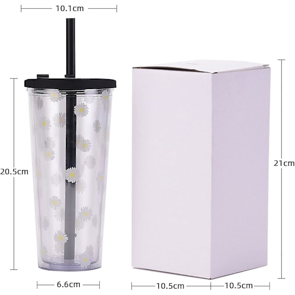 Återanvändbar Boba-mugg med återförslutningsbar lockplugg - 20 oz dubbelväggig isolerad Boba-temugg mjölktekopp med brett återanvändbart sugrör (svart)