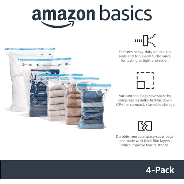 Basics-imupussit vetoketjulla ja käsipumpulla, 4 kpl, X-jumbo, läpinäkyvä 4 kpl (x-jumbo) koko