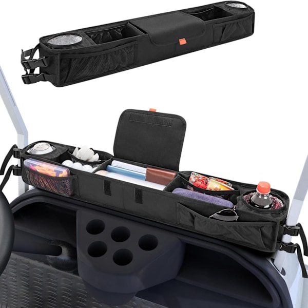 Golf Cart Front Storage Basket with Insulated Cup Holders, No-Drilling Club Car, Golf Cart, Golf Cart Storage Organizer