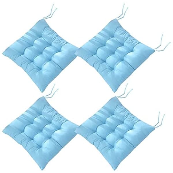 Sæt med 4 bløde stolehynder med bindebånd, sædehynder i polyesterbomuld til spisestue, terrasse, køkken, blå 40 x 40 cm blue