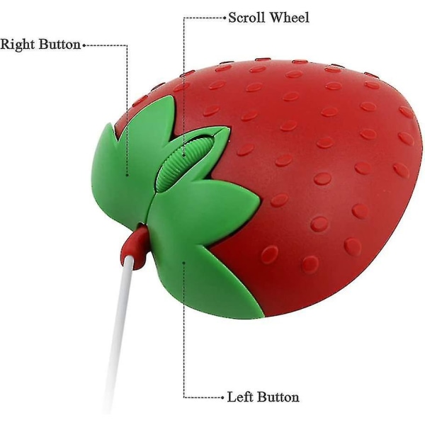 10 Ones Design USB-kablet mus søt frukt jordbær form kablet mus bærbar mini optisk mus tegneserie datamus 3 knapper for bærbar PC-skrivebord