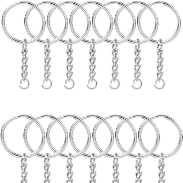 100 PCS Silver Split Key Ring with Chain 1 inch and Jump Rings, Silver Color Metal Split Key Chain Ring Parts