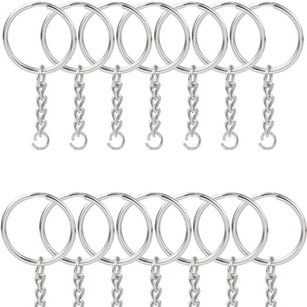 100 stk sølvfargede metallnøkkelringer med kjede for DIY-håndverk, delte ringer, smykkekoblinger, holdbare for langvarig bruk