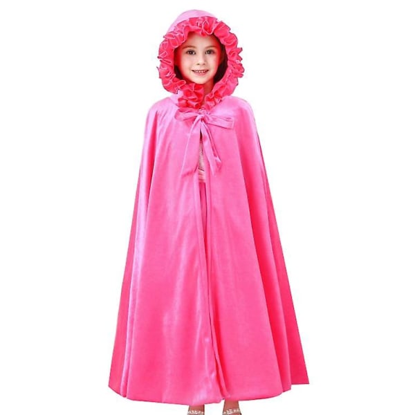 Princess Soft Velvet Hooded Long Cape Cloak Kostym L rose red