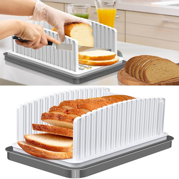 Uppgraderad brödskärare för hembakat bröd, brödskärningsguide justerbar bredd längd, hopfällbar och kompakt bröd