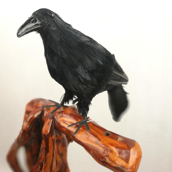 Simulering Svart kråka Realistisk fjäderkråka konstgjord fågel Korprekvisita konst och hantverk för festdekoration - svart, 16 cm 33cm