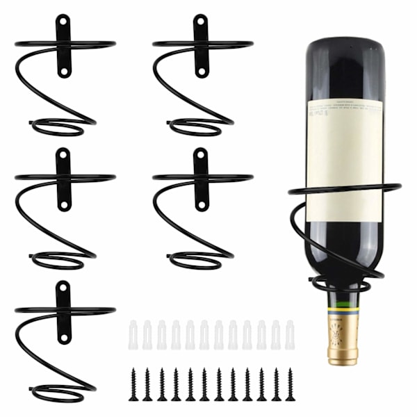 6 kpl:n spiraalimainen viinipulloteline, seinään kiinnitettävä viiniteline, metalliviinipullon esittelyteline, musta (alaspäin suuntautuva tyyli)