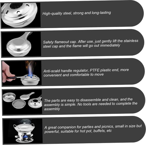 Bärbar Alkoholspis Set om 2, Mini Spritbrännare med Vindskydd, Kompakt och Robust för Camping, Backpacking, Vandring, Silver