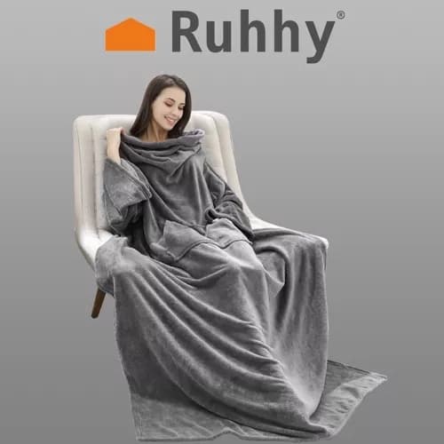 Snug Rug - Oversized Hettegenser med Hette - Fleece gr\u00e5 gray