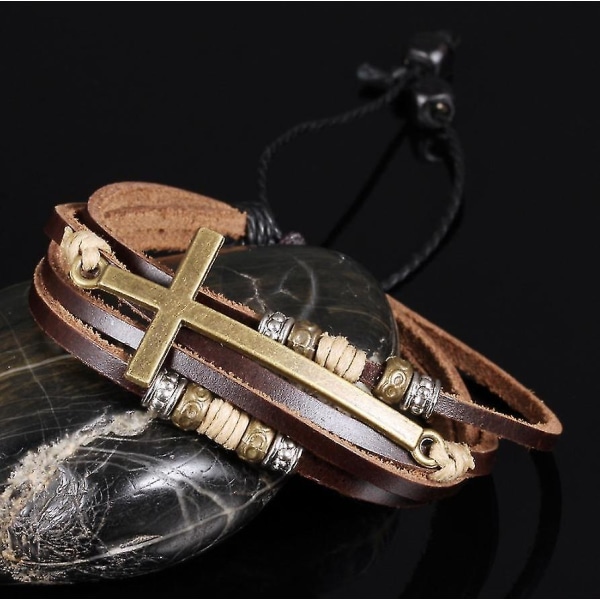 Vintage Cross Mænds Perlelæder Armbånd Mode Armbånd
