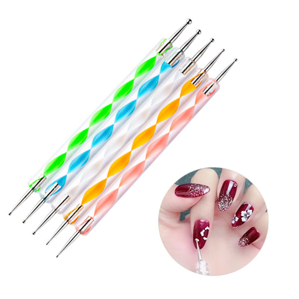 5 stk 2-veis prikkepennverktøy Nail Art Tip Dot Paint Manicure-sett Ball Styluses Prikkeverktøysett for preging av mønster (5PC)