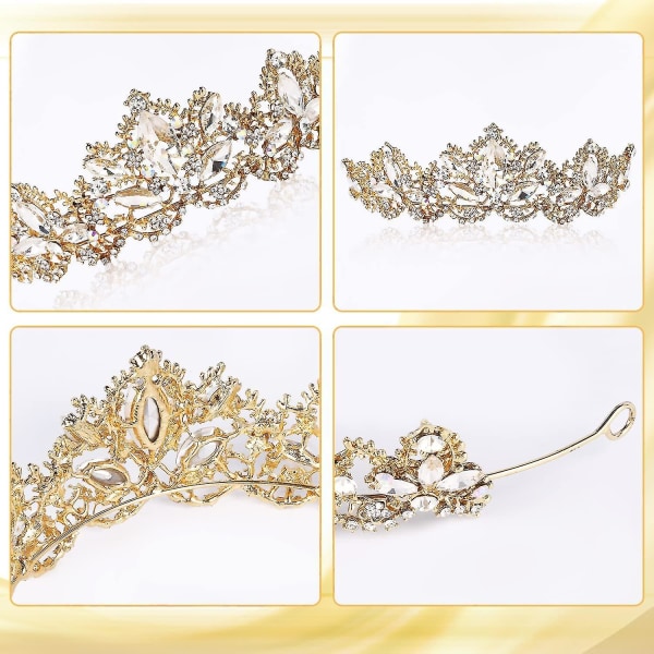 Krystall Tiara Krone Rhinestone Prinsesse Tiaraer For Kvinner Jenter Prinsesse Krone (gull)