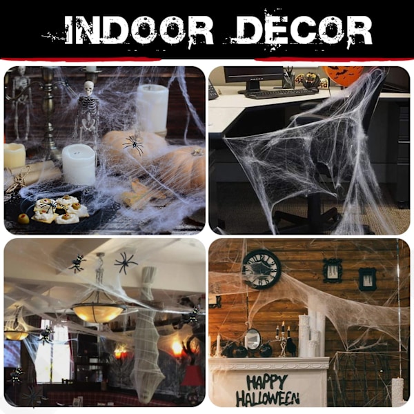 Edderkoppespind Halloween Dekorationer Bonus med 40 Falske Edderkopper, Super Stretch Spindelvæv til Halloween Indendørs og Udendørs