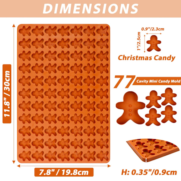 Silikoneform til peberkagemand, 77 hulrum peberkagemand gummiform, silikone peberkagemand slikform, til chokolade, småkager