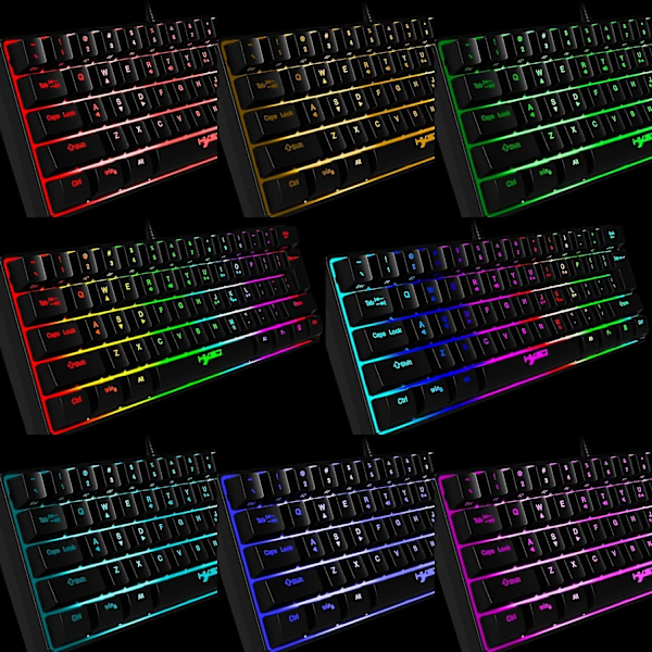 Kablet RGB-spilltastatur, 61 taster bærbar mini kompakt tastatur med 11 Chroma RGB-bakgrunnsbelysning, ABS flytende tastehette, full anti-ghosting-tasterSvart