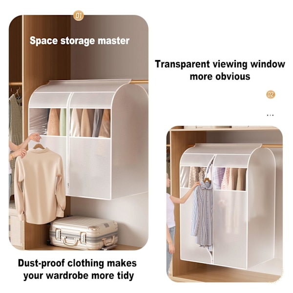 Klær Oppbevaringsposer med Glidelås Visuelt Vindu Transparent Klærposer, Dressposer for Skap Oppbevaring og Reise (Størrelse: 80x60x90cm)