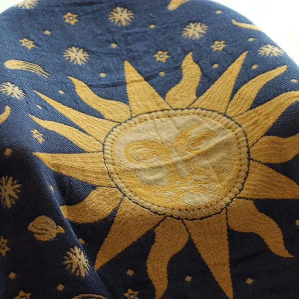 Jacquardvævet Tæppe Sol Måne Mønster Retro Sofabetræk Sofa Sengeindretning Blå 90x150cm Blue 90x150cm