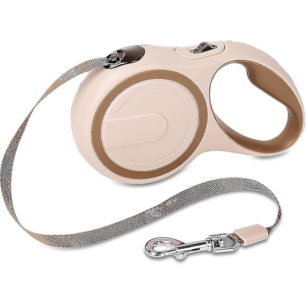 Inntrekkbar hundebånd, en knapp brems og lås, flokefri 360 uttrekkbar bånd med høy tetthet nylon flettet tape(m, brun)