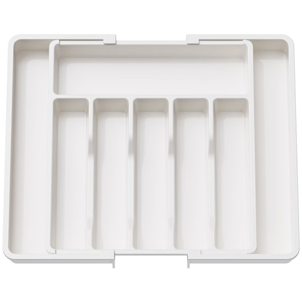 Bestik skuffe arrangør, udvidelig køkkengrej bakke, BPA-fri bestik og bestikholder, justerbar plastik hvid