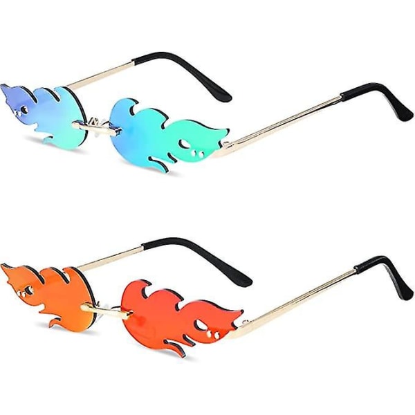 Pack Of 2 Flame Sunglasses,novelty Party Glasses For Masquerade Party Decoration, Red-blue