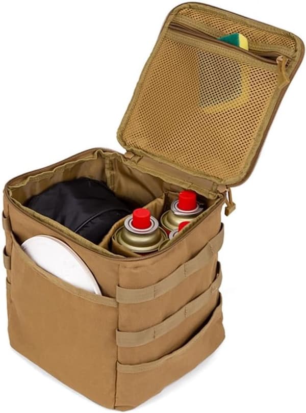Bærbar Camping Opbevaringstaske Holdbar Polyester Multifunktionel Organizer til Gasbeholder Værktøj Køkkengrej Picnicudstyr Sort