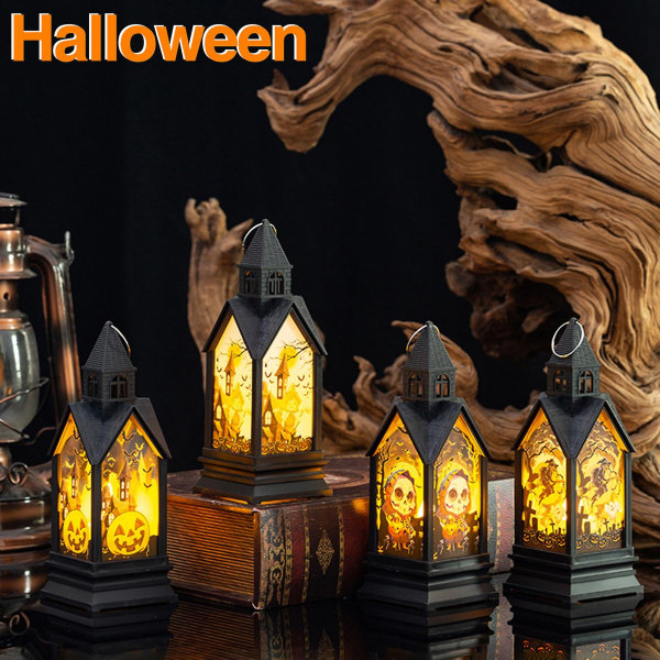 Halloween ledde spöke handhållen pumpa lykta spöklik atmosfär med hängande ring vintage stil nattljus A