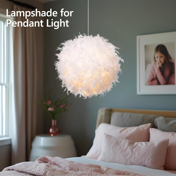 40 cm Hvid Fjer Loftlampe Hængende Lampeskærm, Ikke-Elektrisk Lampeskærm til Gulvlampe og Bordlampe, ID 30 cm, OD 40 cm hvid white