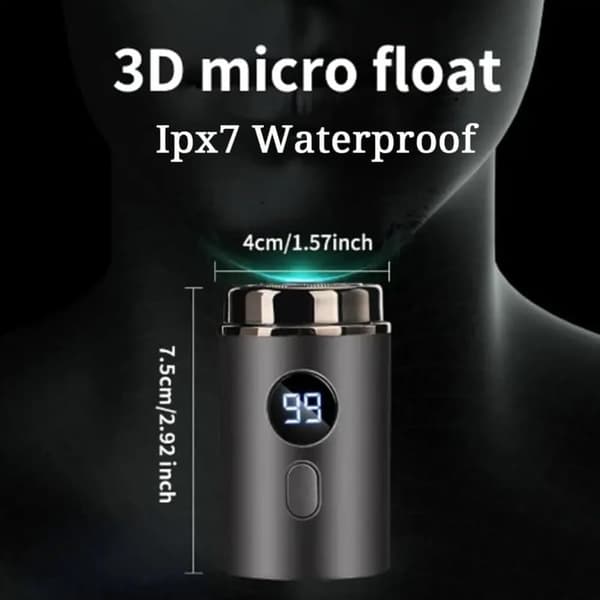 3D Micro Float Barbermaskine Mini Bærbar IPX7 Vandtæt Elektrisk Barbermaskine til Mænd med Digital Display Grå