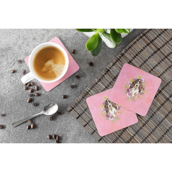 Ruskea Parti Cocker Spaniel Pink Flowers Vaahtomuovialunen 4 kpl