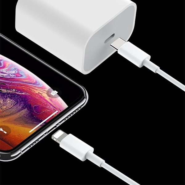 iPhone-lader Hurtiglader - Adapter + Kabel 20W USB-C 2m