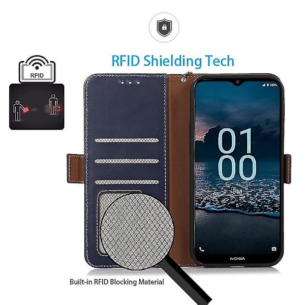 Nokia C22 Wallet Case Ægte Læder Stand Folio Mobilcover