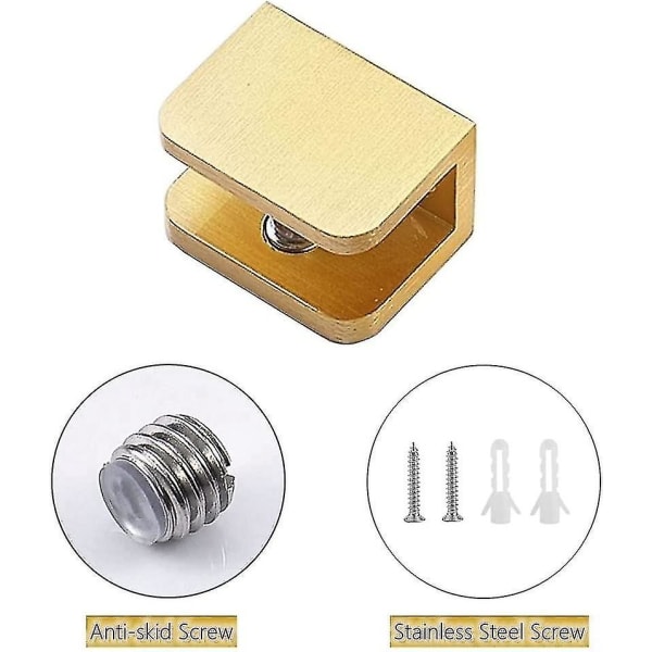 Pakke med 4 glas klemmer, ingen boring på glas hyldeholder klemme støtte (til 10mm-12mm glas, guld)