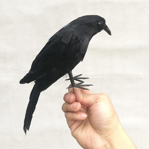 Simulering Svart kråka Realistisk fjäderkråka konstgjord fågel Korprekvisita konst och hantverk för festdekoration - svart, 16 cm 28cm