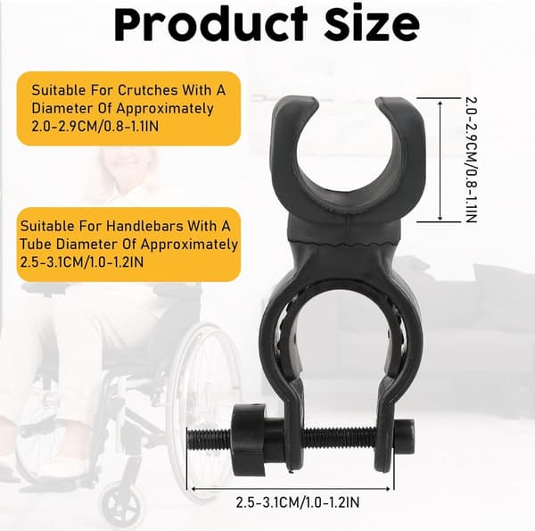 Universal Stokkeholder 4-pak ABS Plast Roterende U-clips til Kørestole Rollatorer Scootere og Cykler Sort