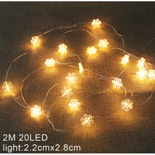 Joulukuusen lumihiutalevalot, 2M 20 LED:n koristevaloketju, sopii joulukoristeluun