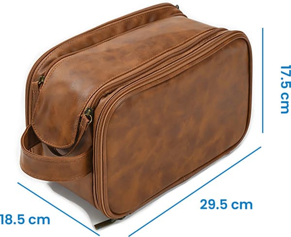 Necessär i PU-läder för män med hängkrok, stor resenecessär Dopp Kit, vattenresistent, brun